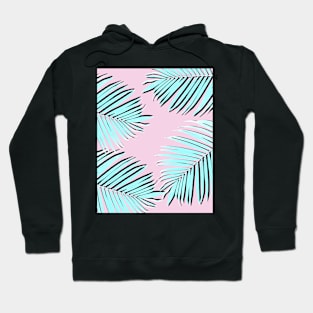 Palm print, Tropical Plant, Palm leaf, Blue, Pink, Minimal, Tropical art, Modern Hoodie